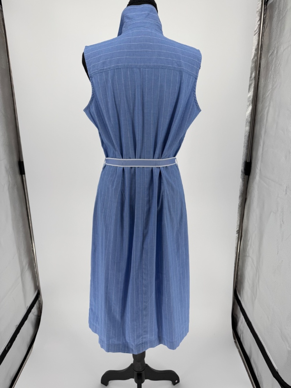 Ann Taylor Blue White Pinstripe Sleeveless Button Front Shirt Dress 12 - Picture 10 of 12